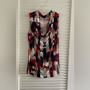 Worthington Red and Black Draped Sleeveless Blouse